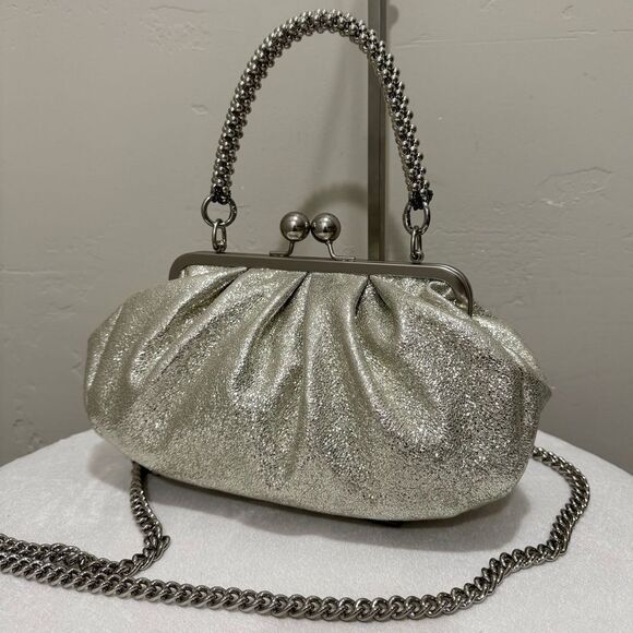 Silver Glitter Sheepskin Handmade Kisslock Slouchy Clutch/Wristlet/Crossbody - Picture 1 of 17